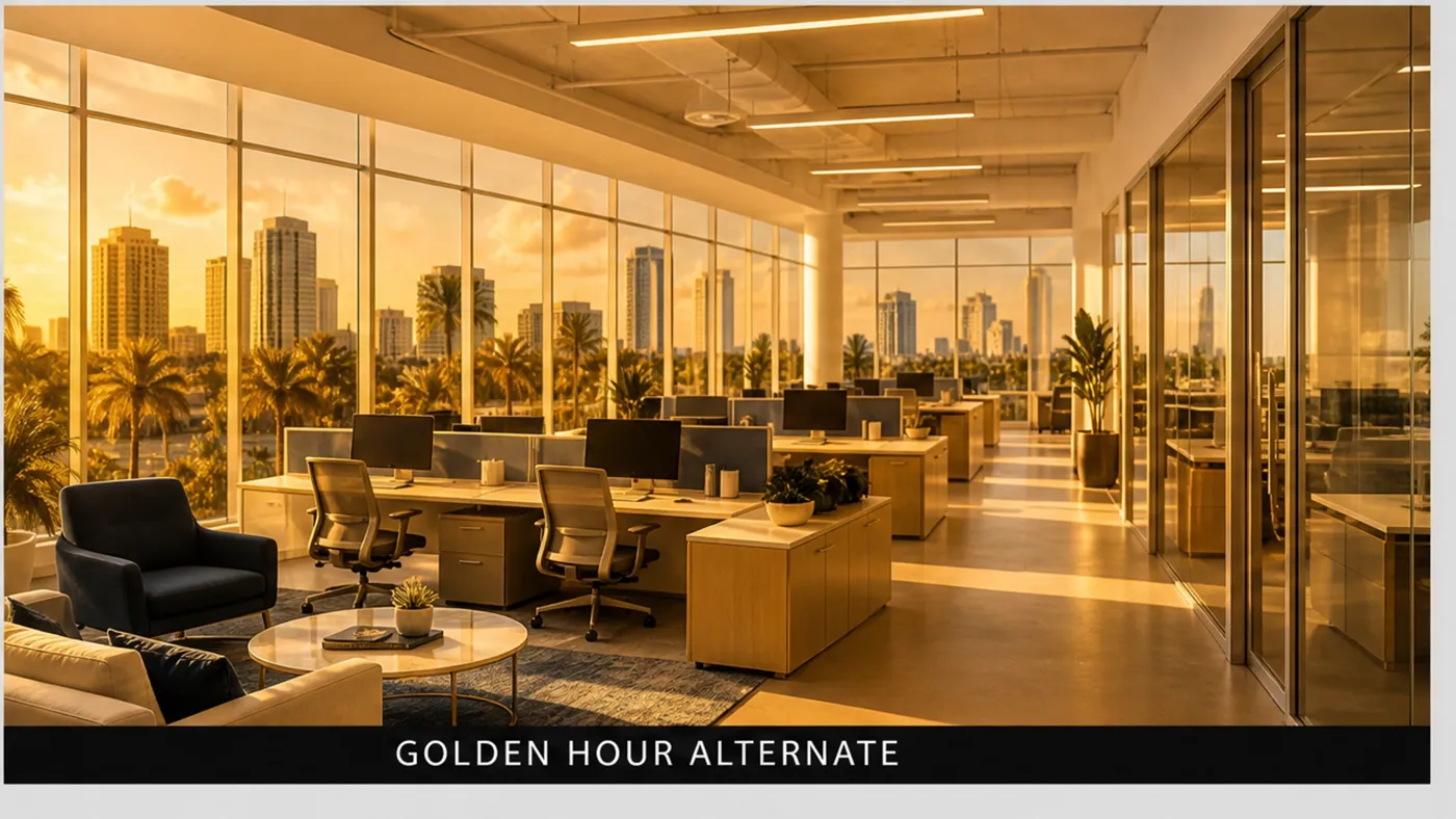 Agency office at golden hour
